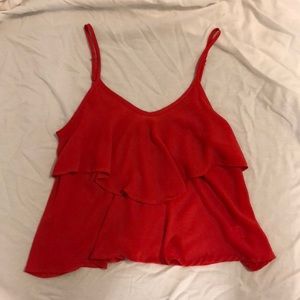 Red ASTR ruffled tank top